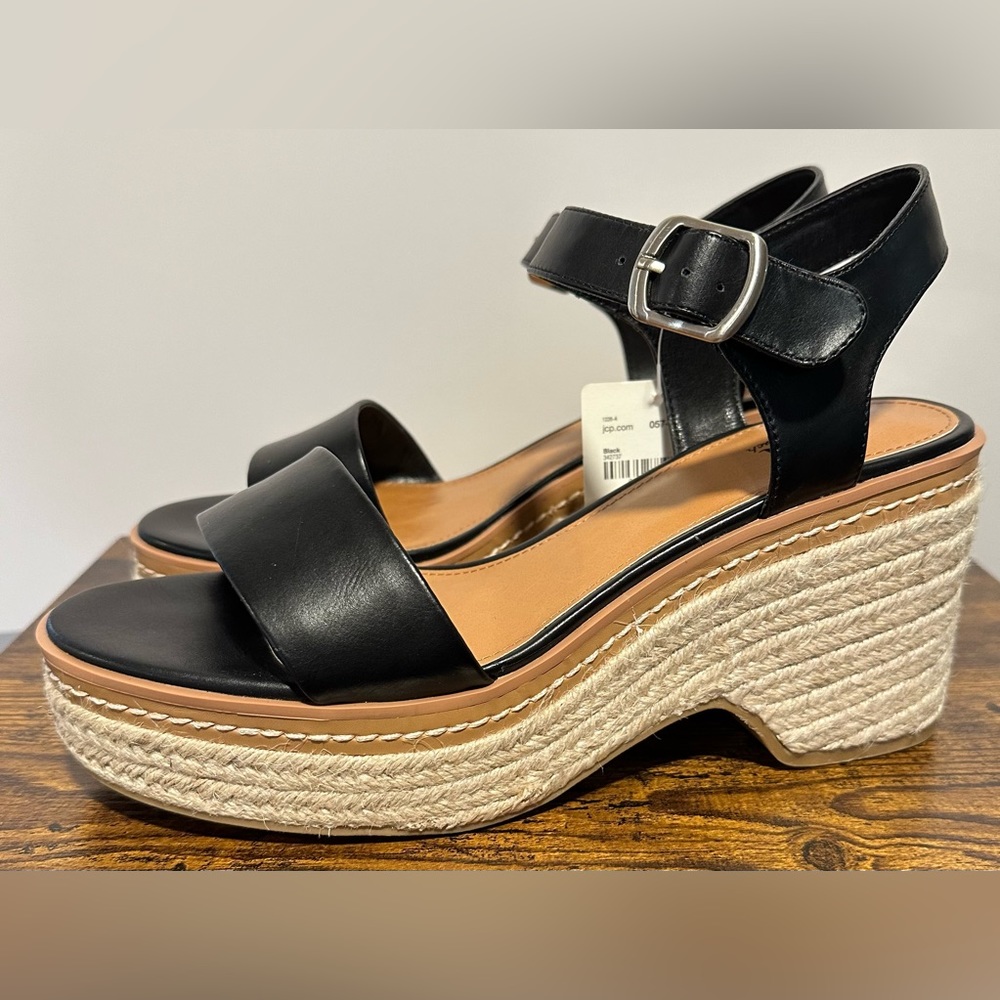 Ana Women’s Black Mesto Wedge Sandal NWT Various Sizes
